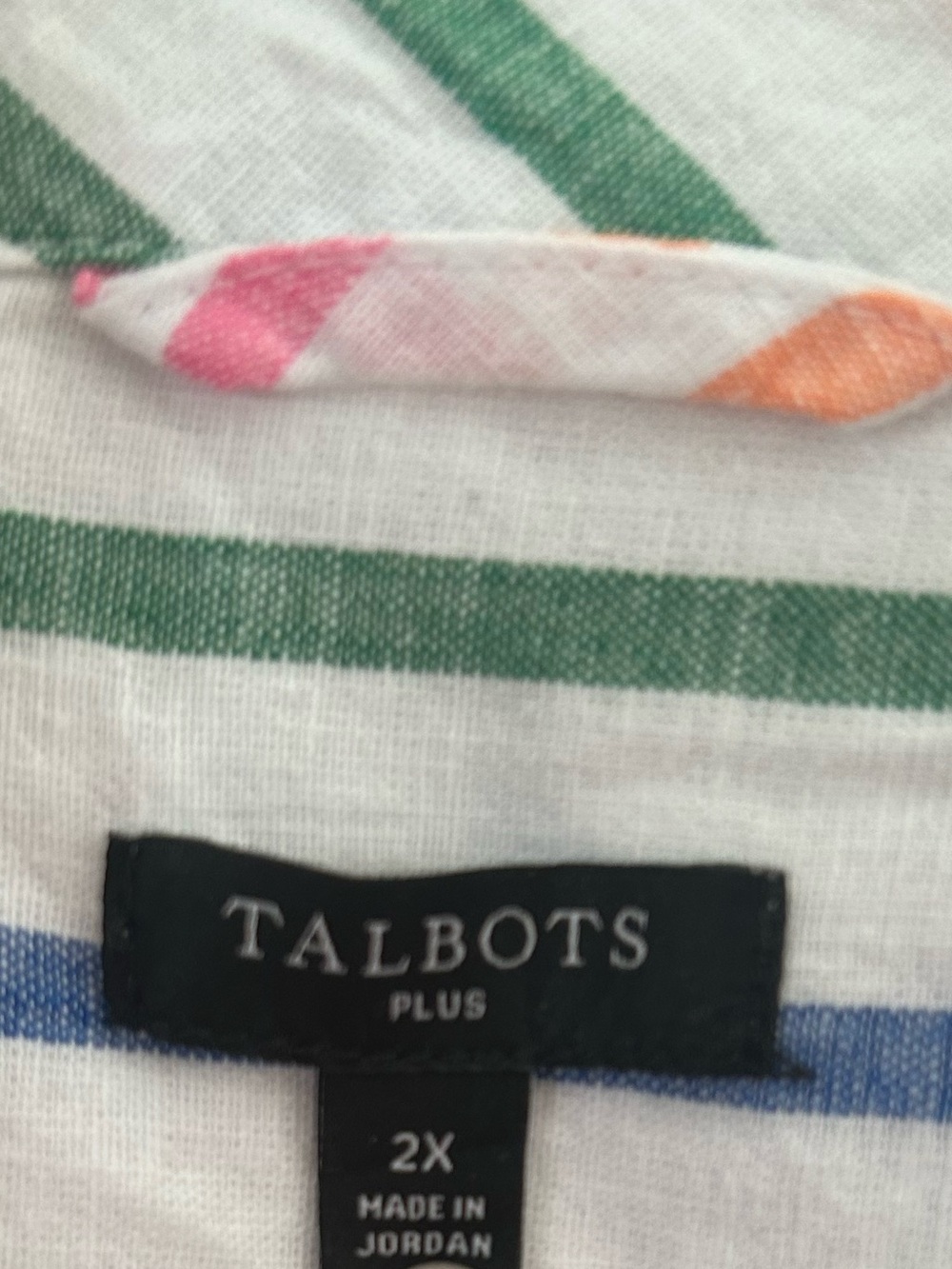 Talbots Plus LINEN EVERYDAY RELAXED SHIRT HARMONIOUS STRIPE 2X Cotton Buttondown - Picture 3 of 6